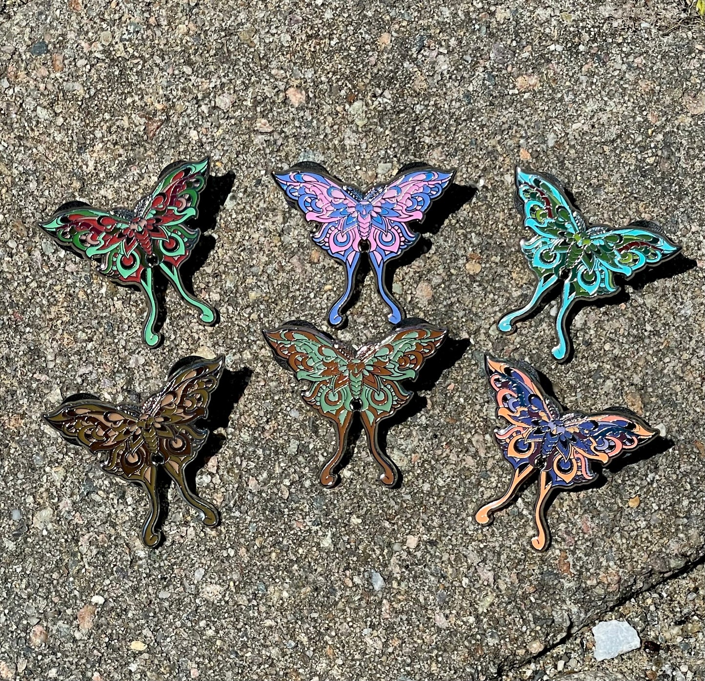 Moth V2 - Set of Six Pins - Hard Enamel Limited Edition Luna Moth Pins