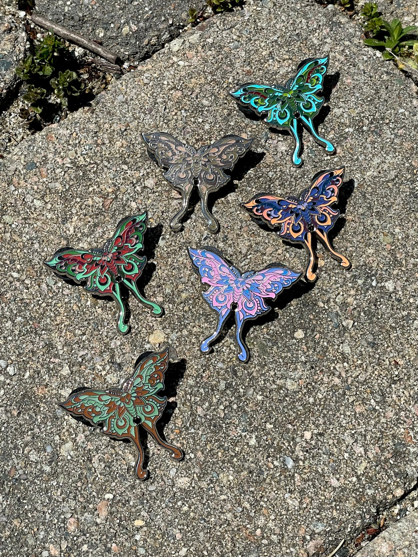 Moth V2 - Set of Six Pins - Hard Enamel Limited Edition Luna Moth Pins