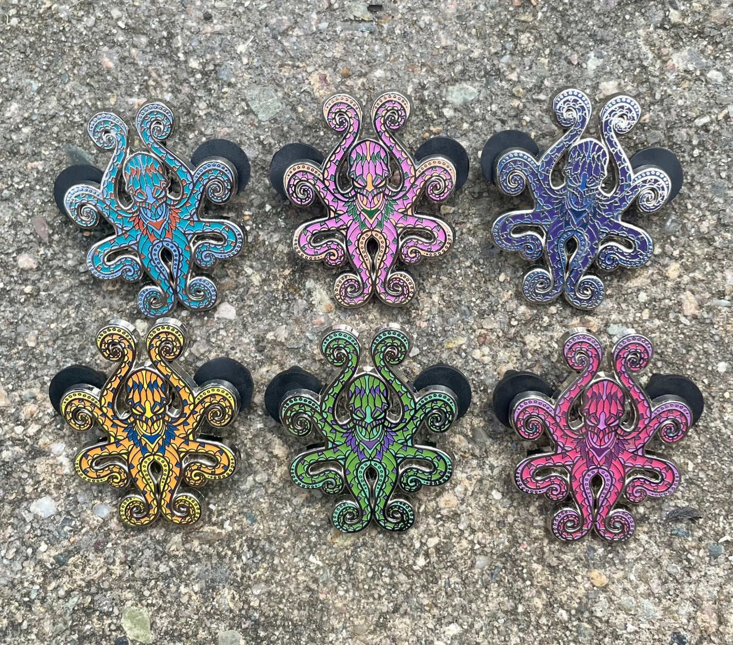 Sprawling Ink - Set of Six Pins - Hard Enamel Limited Edition Octopus Pins
