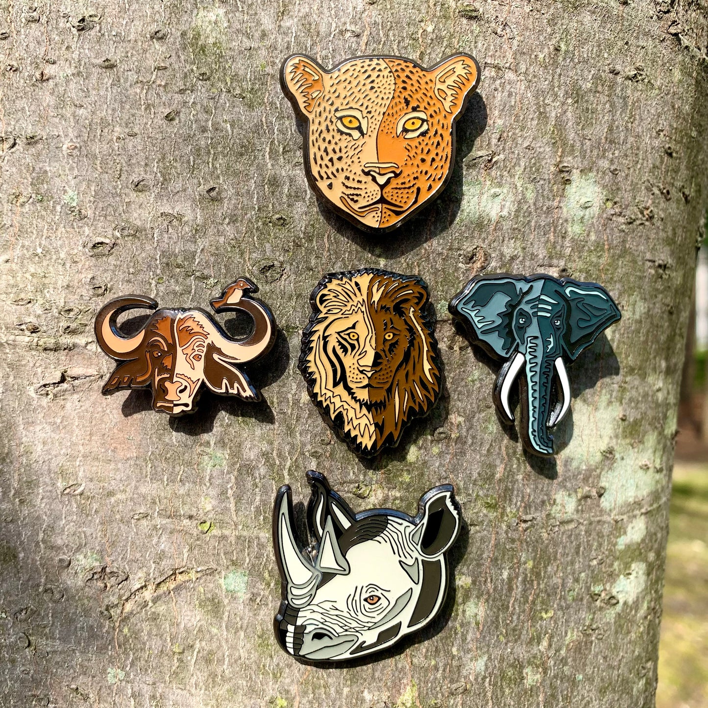 Safari Friends - Set of Five PIns by Barry Hutzel - Epoxied Soft Enamel Limited Edition Pins