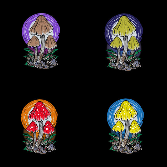 Psilly Fungi - Set of Four - Limited Edition Hard Enamel Mushroom Pins