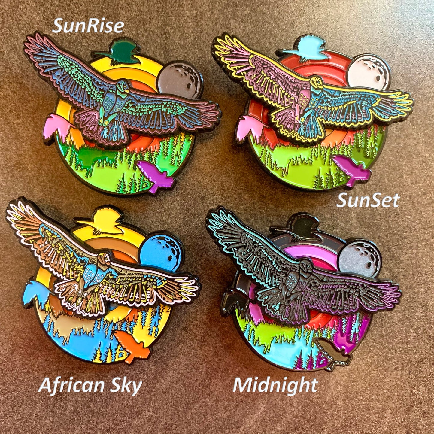 Hawk in Flight - Set of Four - Soft Enamel Double Layer Limited Edition Pins - PRESALE